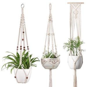Set of 3 Boho Macrame Hanging Planters Home